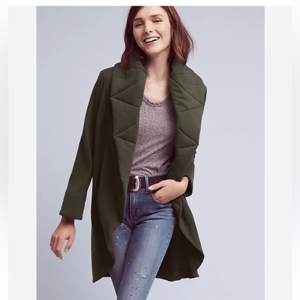 “On The Road” olive green wrap coat from Anthro! Size S/M